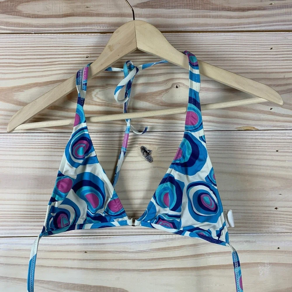 Vtg L*Space Swim Bikini Top Large Retro Swirls USA Made Hippie Y2K